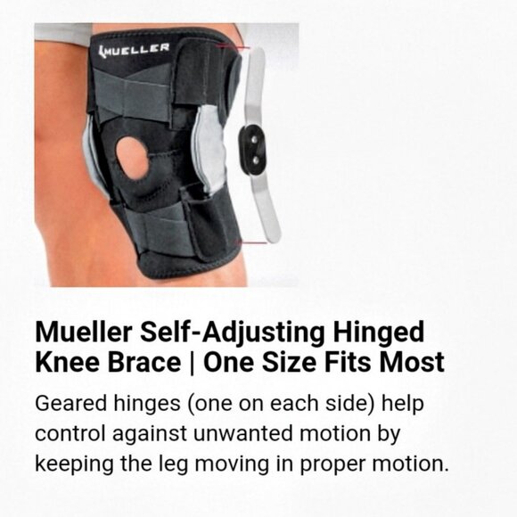 Mueller SELF ADJUSTING Hinged Knee Brace Max Support ONE SIZE Relieve Knee Pain - Picture 2 of 14
